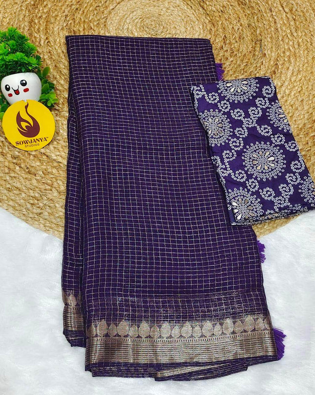 Premium Viscose Georgette Zari Chex with Bandini Blouse Sarees - SSBCH3