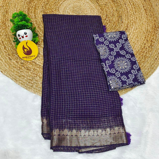 Premium Viscose Georgette Zari Chex with Bandini Blouse Sarees - SSBCH3
