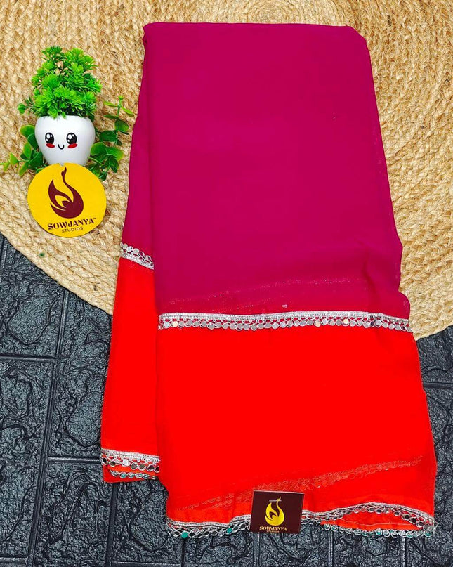 Premium Georgette Mirror work Sarees-MEGA09