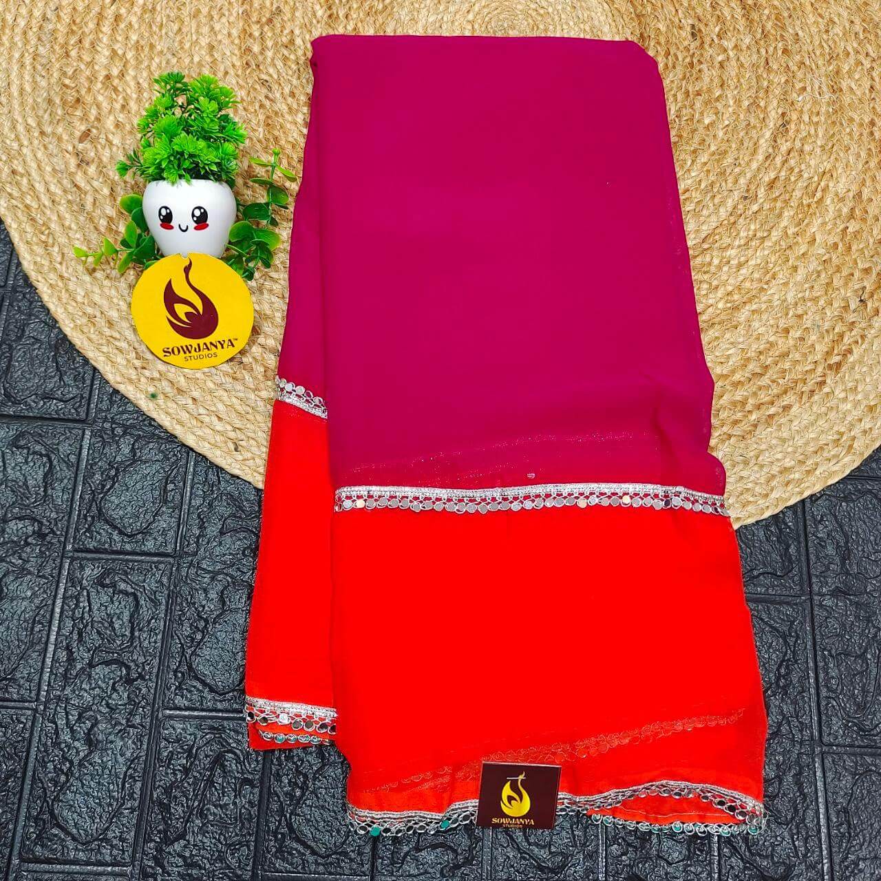 Premium Georgette Mirror work Sarees-MEGA09