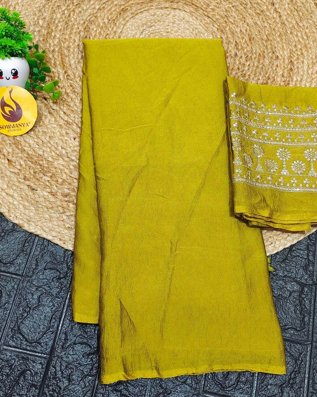 Premium CRUSH with Work  Blouse Sarees - SSCRU4