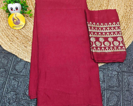 Premium CRUSH with Work  Blouse Sarees - SSCRU5(MAROON)