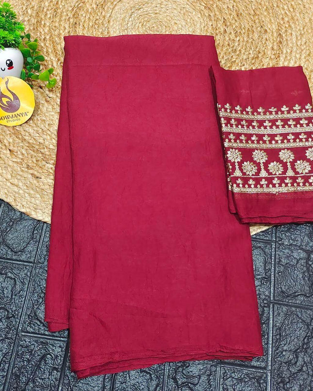 Premium CRUSH with Work  Blouse Sarees - SSCRU5(MAROON)