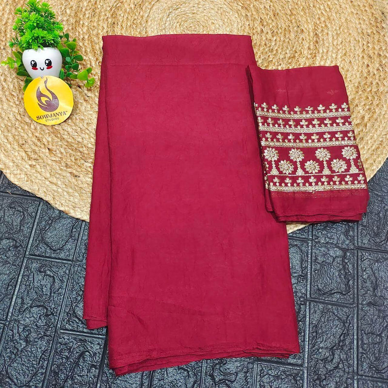 Premium CRUSH with Work  Blouse Sarees - SSCRU5(MAROON)
