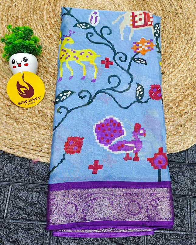 Mangalgiri Style Digital Print Sarees - SSPNT4
