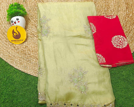 Designer Space Silk with work Sarees - PARTY1(PISTA)