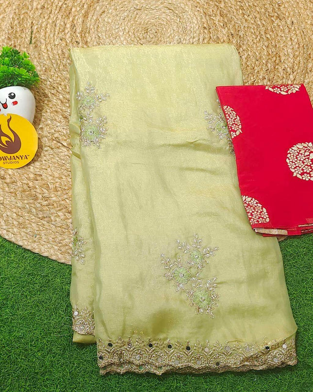 Designer Space Silk with work Sarees - PARTY1(PISTA)