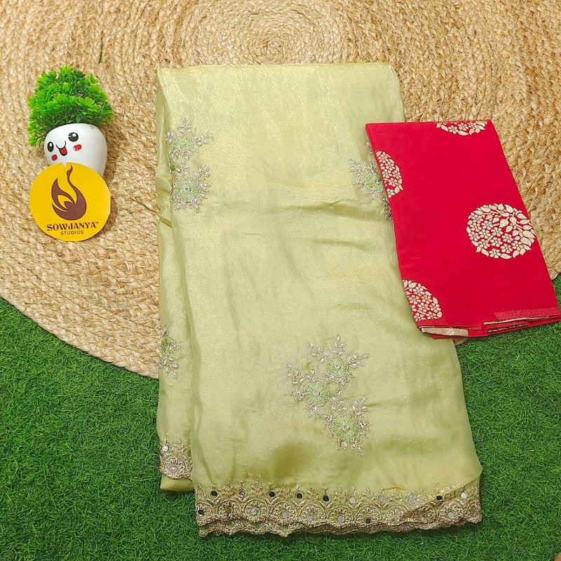 Designer Space Silk with work Sarees - PARTY1(PISTA)