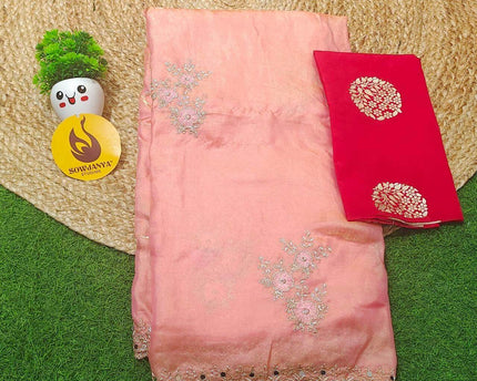 Designer Space Silk with work Sarees - PARTY2(PEACH)
