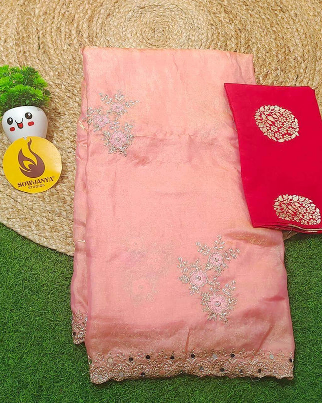 Designer Space Silk with work Sarees - PARTY2(PEACH)