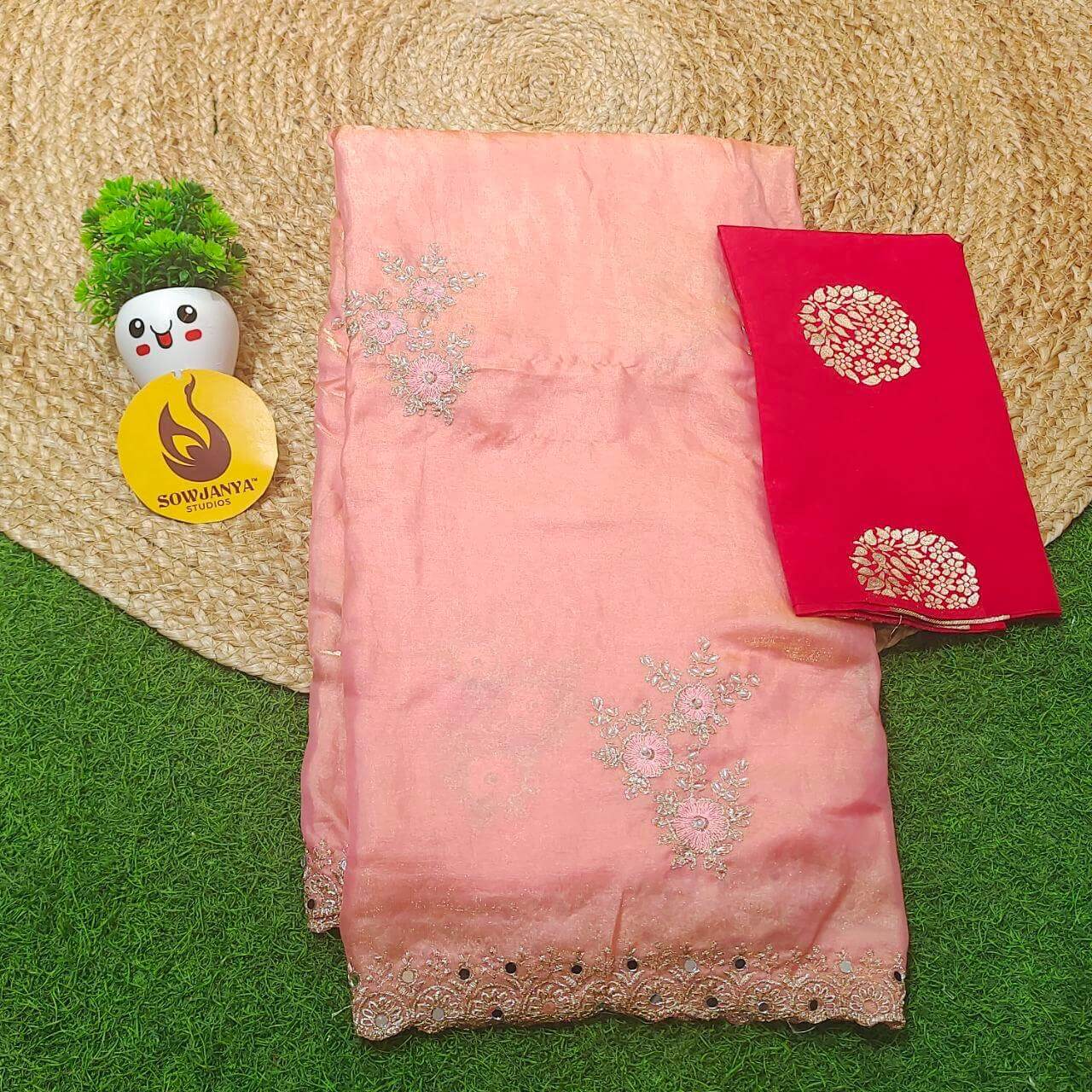 Designer Space Silk with work Sarees - PARTY2(PEACH)