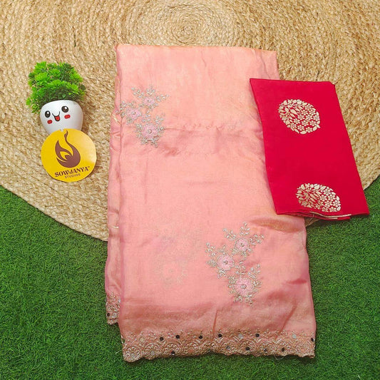 Designer Space Silk with work Sarees - PARTY2(PEACH)