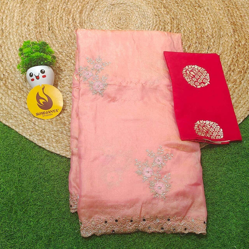 Designer Space Silk with work Sarees - PARTY2(PEACH)