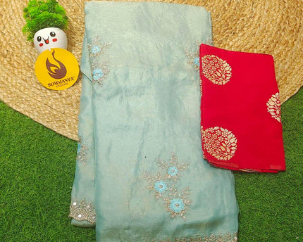 Designer Space Silk with work Sarees - PARTY5(SEA BLUE)