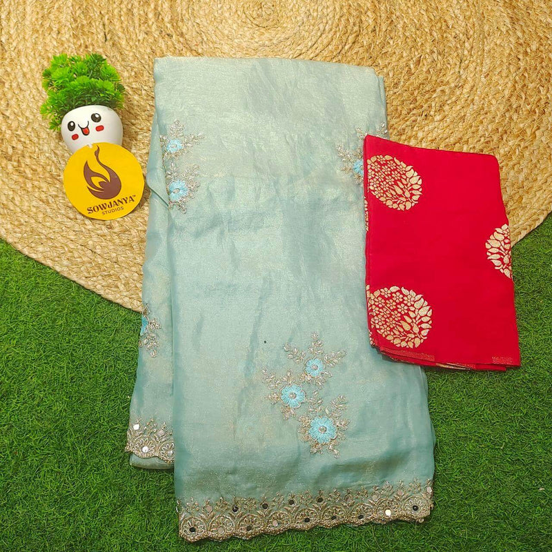 Designer Space Silk with work Sarees - PARTY5(SEA BLUE)