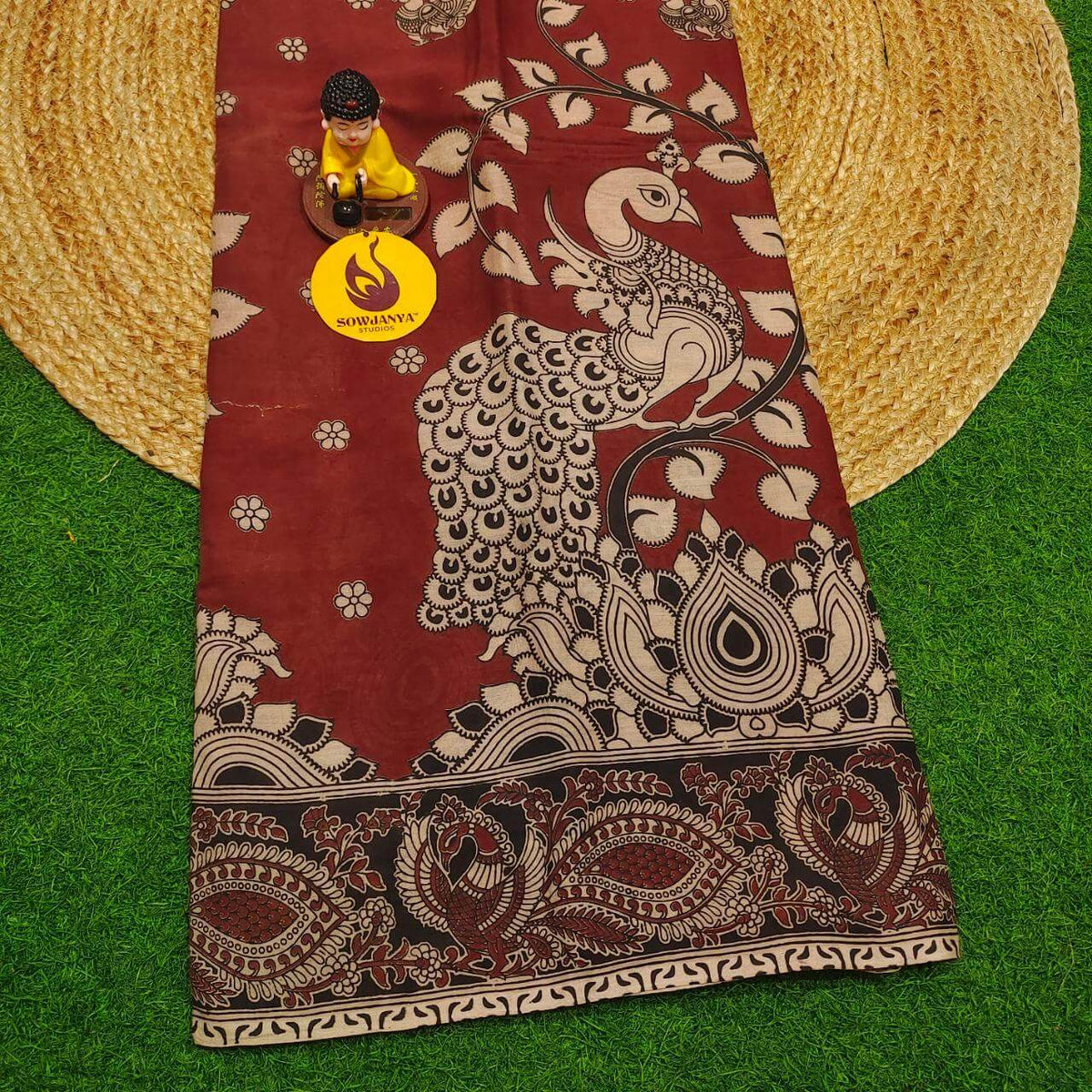 ORIGINAL PEDANA KALAMKARI Cotton Sarees - BOMMA3(BROWN SHADE)