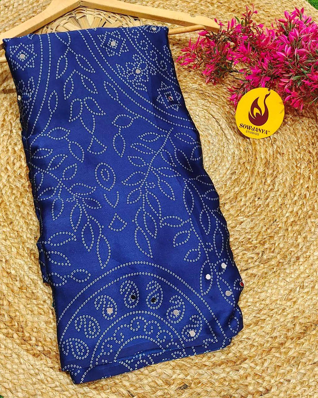 Premium Japan Satin Crape with Original Mirror Sarees - AJRAK9