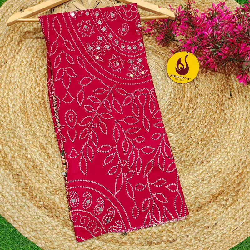 Premium Japan Satin Crape with Original Mirror Sarees - AJRAK2(PINK)