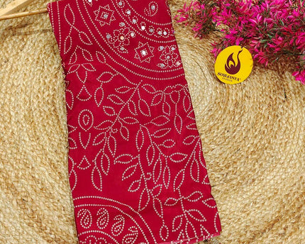 Premium Japan Satin Crape with Original Mirror Sarees - AJRAK4(RED)