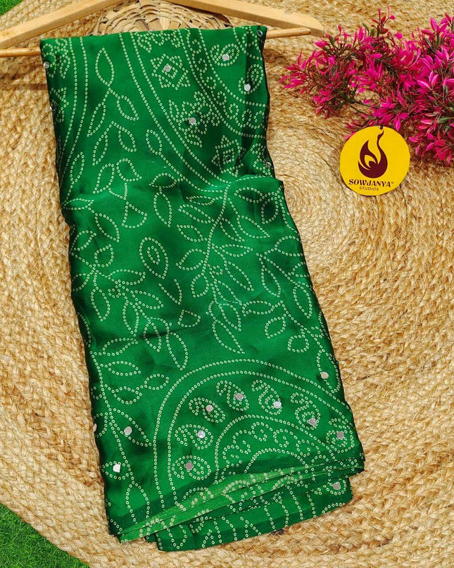 Premium Japan Satin Crape with Original Mirror Sarees - AJRAK7