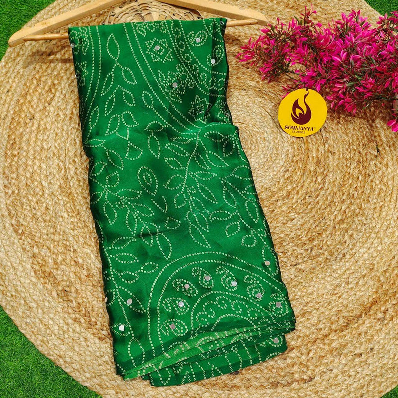 Premium Japan Satin Crape with Original Mirror Sarees - AJRAK7