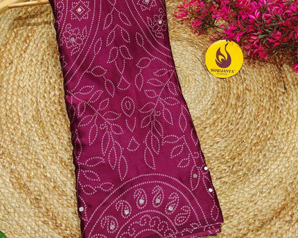 Premium Japan Satin Crape with Original Mirror Sarees - AJRAK8(WINE)