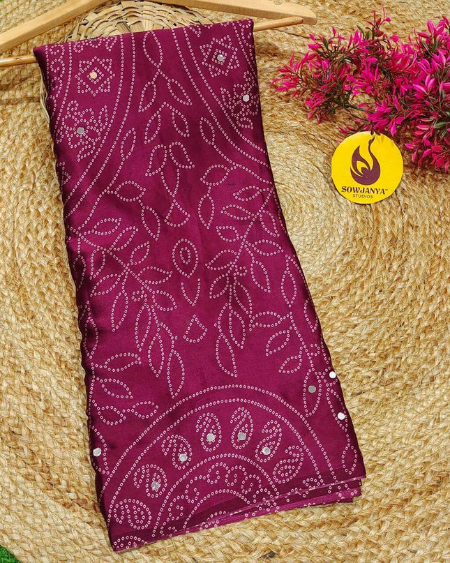 Premium Japan Satin Crape with Original Mirror Sarees - AJRAK8(WINE)