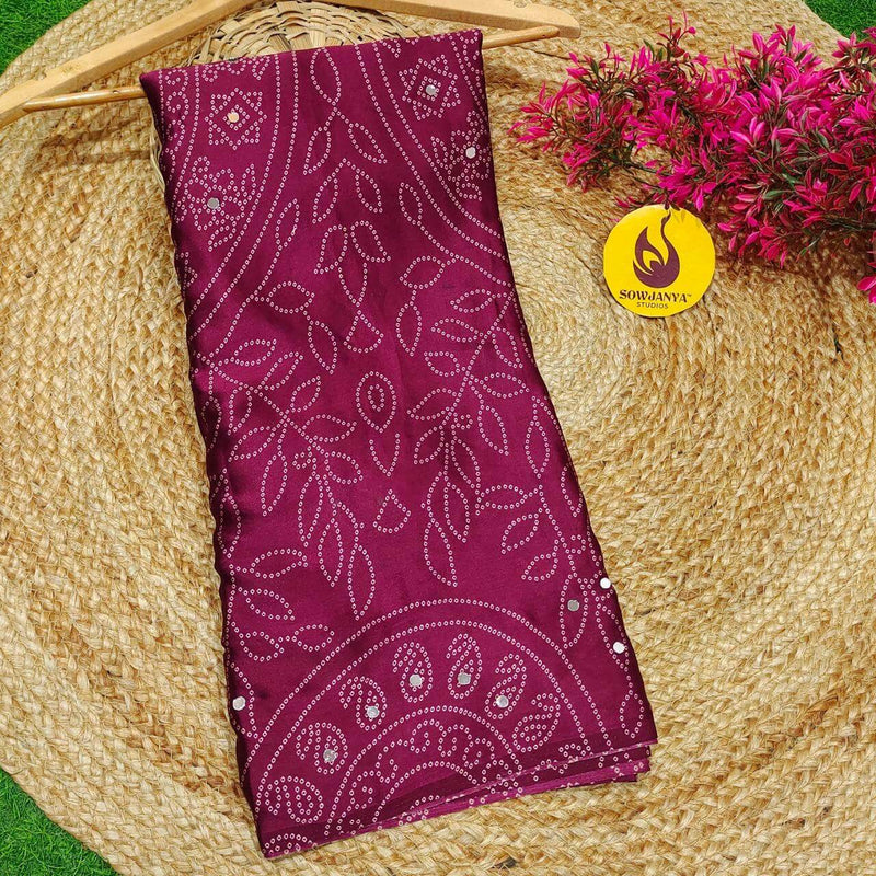Premium Japan Satin Crape with Original Mirror Sarees - AJRAK8(WINE)