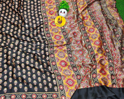 Premium Japan Satin Crape with Original Mirror Sarees - AJRAK19
