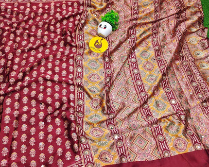 Premium Japan Satin Crape with Original Mirror Sarees - AJRAK22