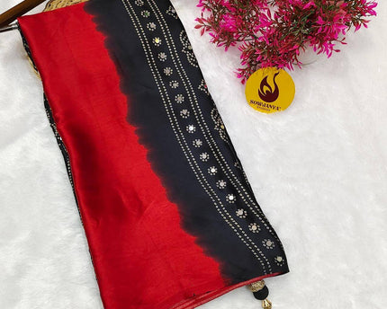 Premium Japan Satin Crape with Original Mirror Sarees - AJRAK13