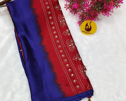 Premium Japan Satin Crape with Original Mirror Sarees - AJRAK12