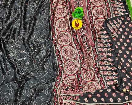 Premium Japan Satin Crape with Original Mirror Sarees - AJRAK31
