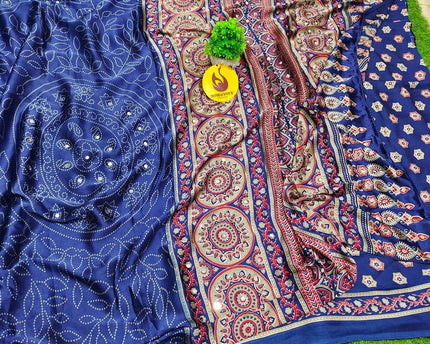 Premium Japan Satin Crape with Original Mirror Sarees - AJRAK32