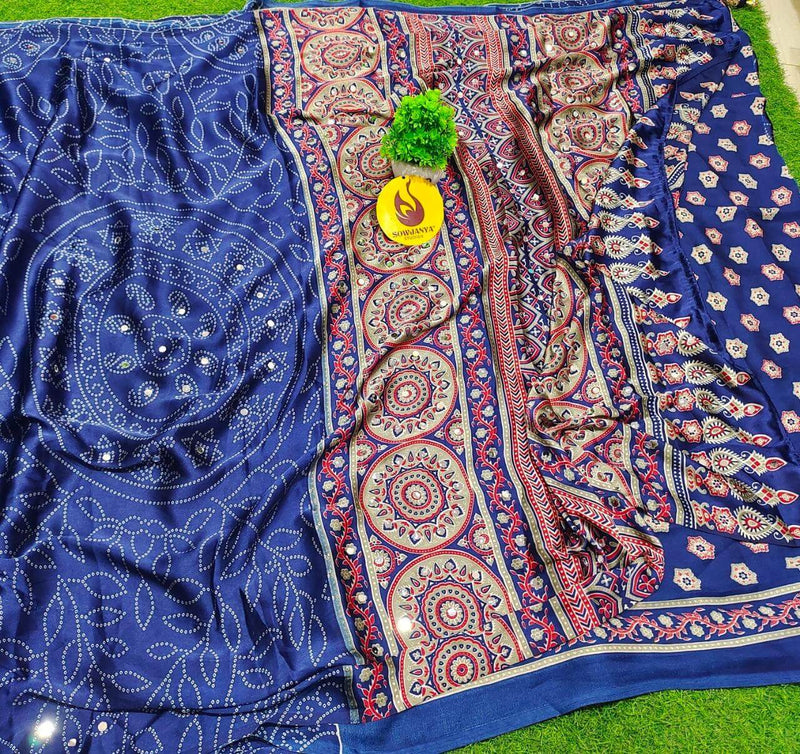 Premium Japan Satin Crape with Original Mirror Sarees - AJRAK32
