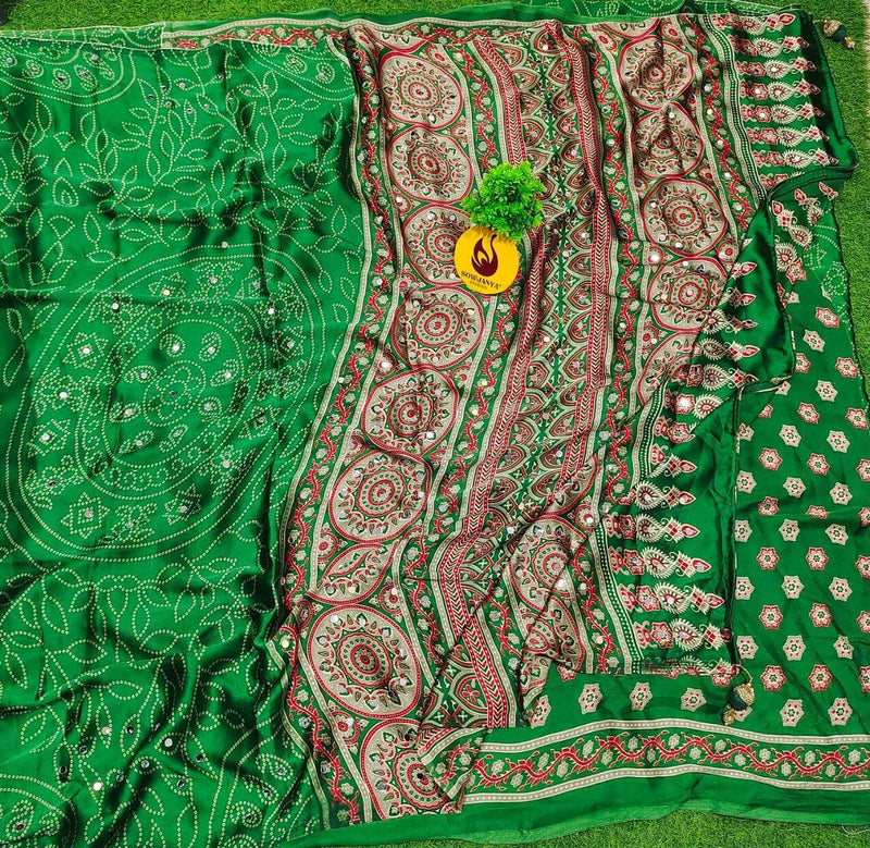 Premium Japan Satin Crape with Original Mirror Sarees - AJRAK33