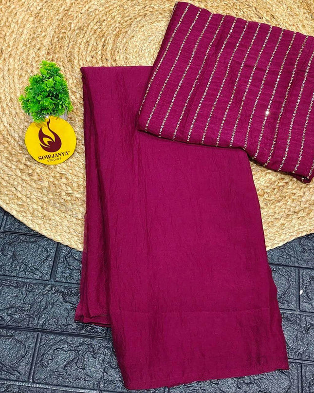 Premium Crush Saree with Bead Work Blouse - CRUSH01