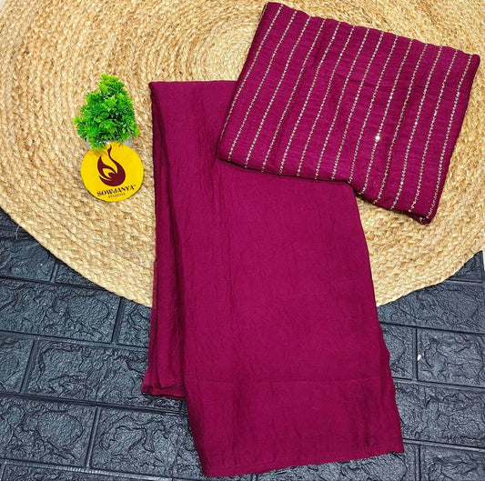 Premium Crush Saree with Bead Work Blouse - YEAR