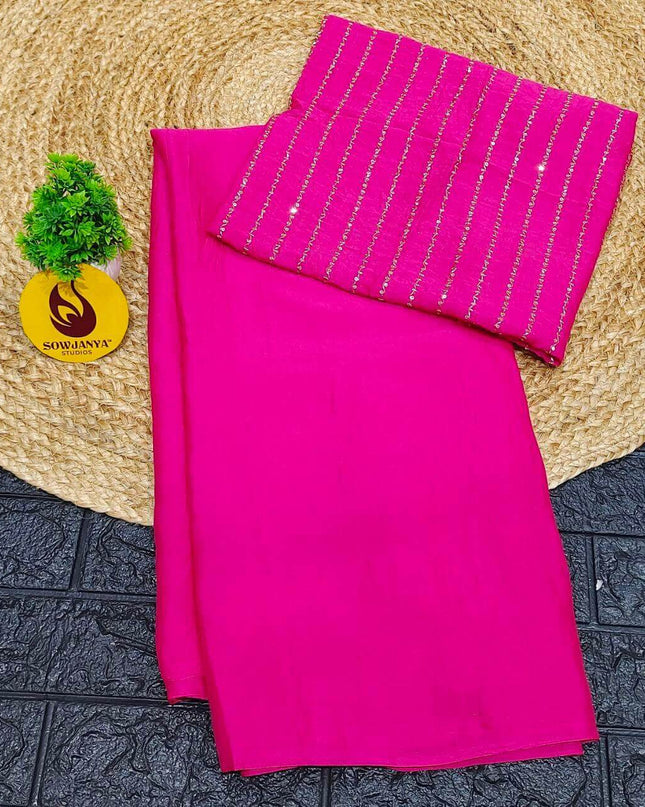 Premium Crush Saree with Bead Work Blouse - CRUSH02
