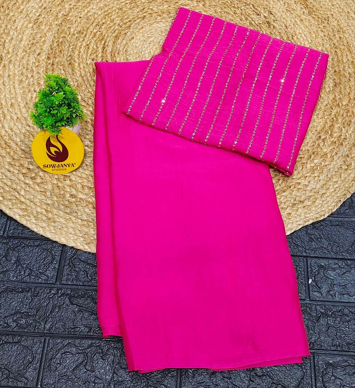 Premium Crush Saree with Bead Work Blouse - CRUSH02