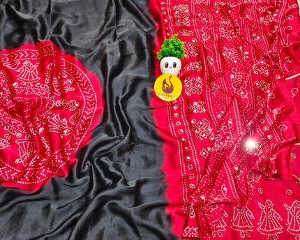 Premium Japan Satin Crape with Original Mirror Sarees - AJRAK35