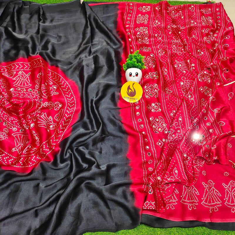 Premium Japan Satin Crape with Original Mirror Sarees - AJRAK35
