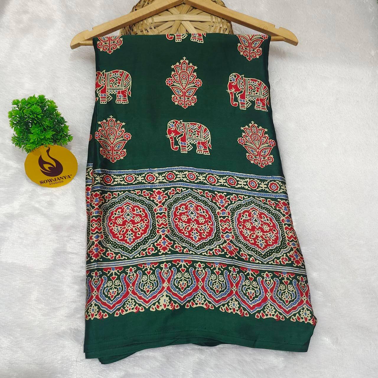Heavy Japan Satin Crape Saree Without  Mirrors(84)green- AJRAK