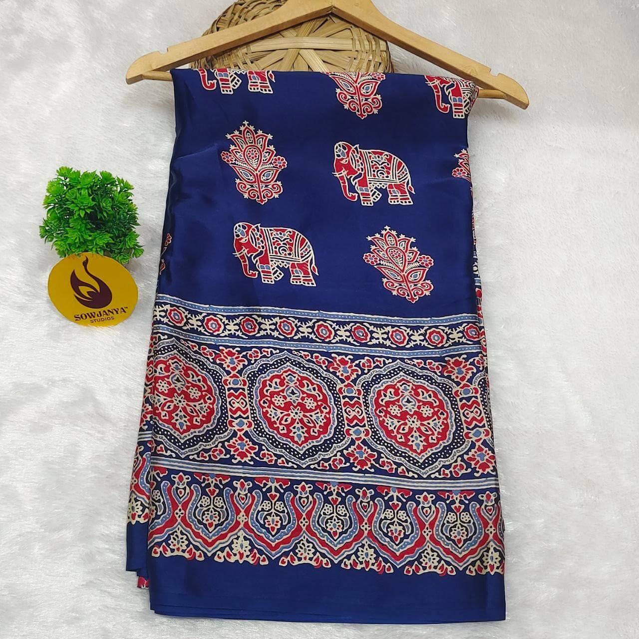 Heavy Japan Satin Crape Saree Without  Mirrors(82)- AJRAK