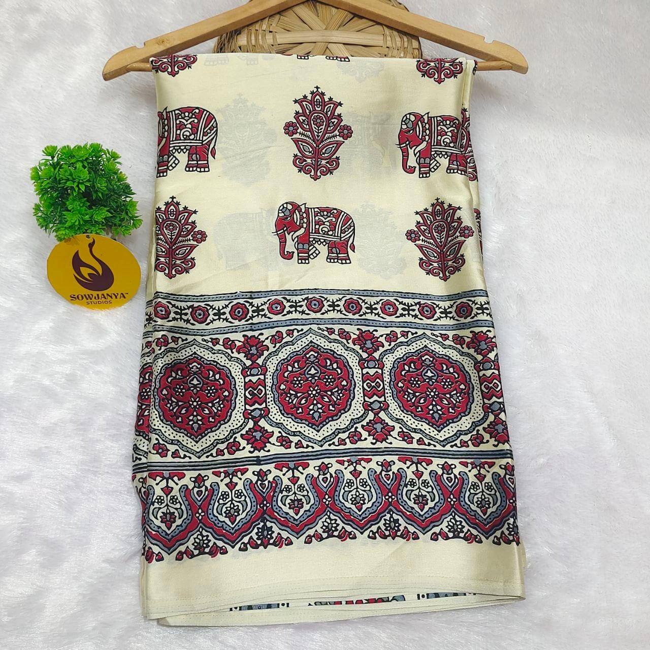 Heavy Japan Satin Crape Saree Without  Mirrors(83)- AJRAK
