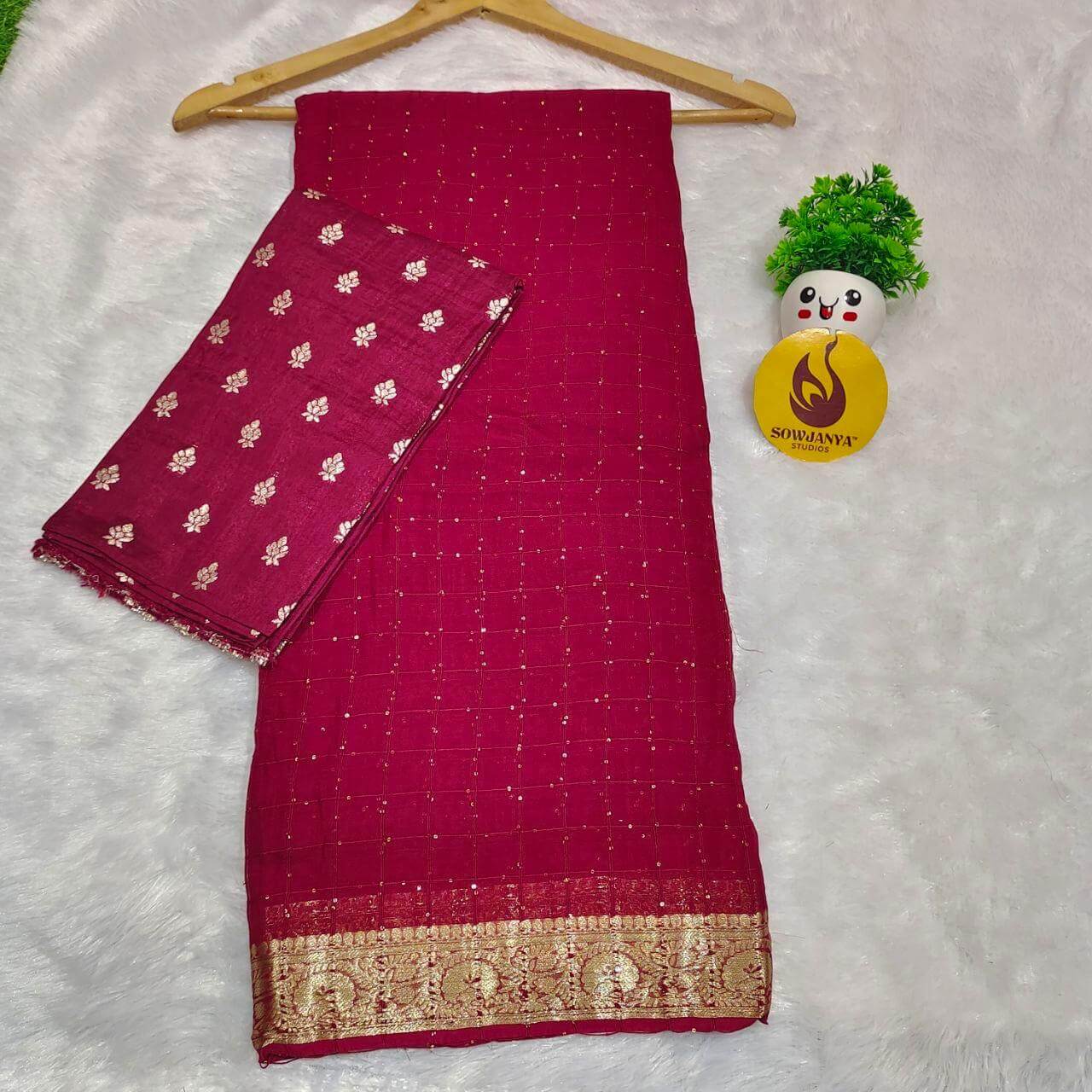 Premium Viscose Georgette Sequence Saree(MAROON)- SSSQU