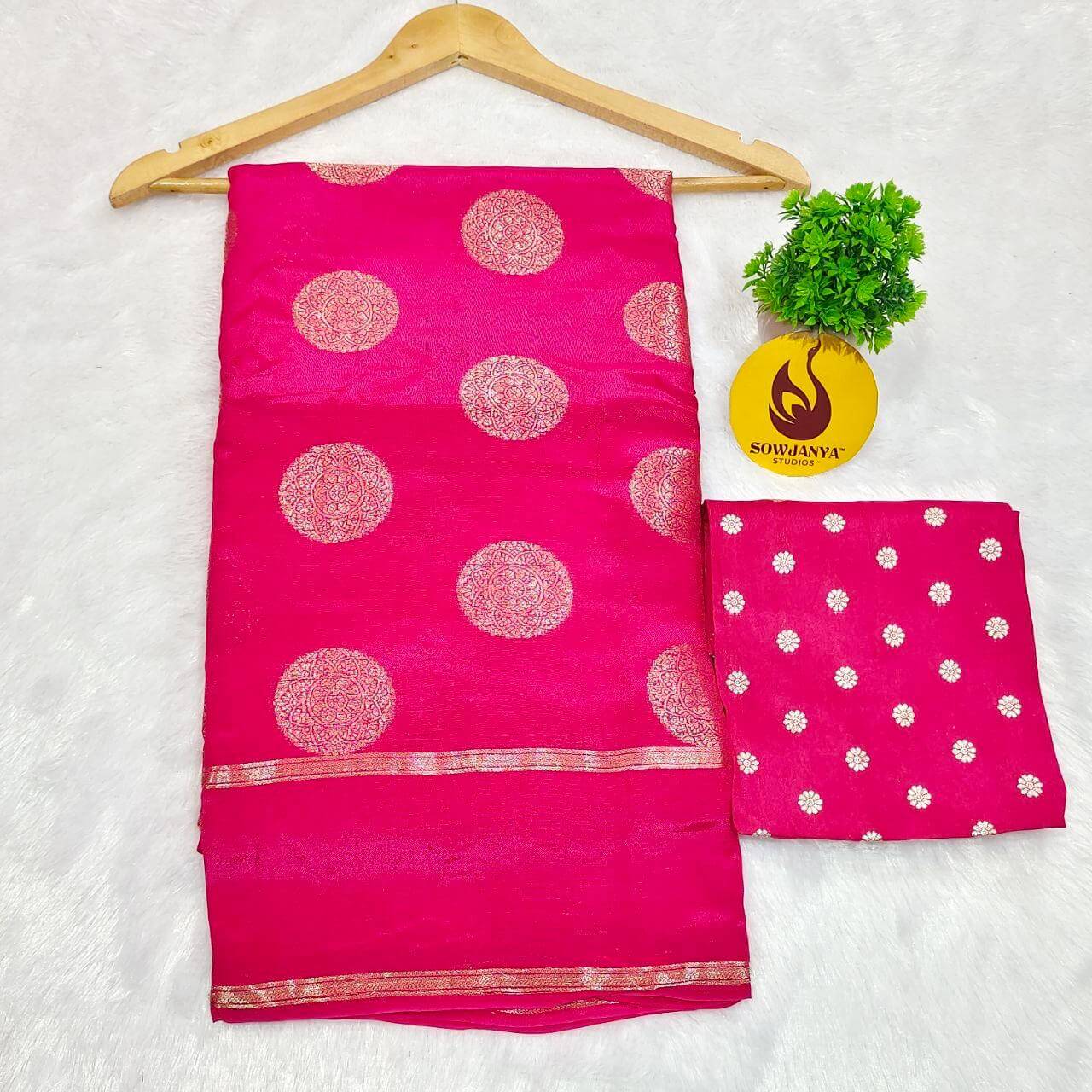 Viscose Crape Satin Butti Saree (pink) - SSCDB