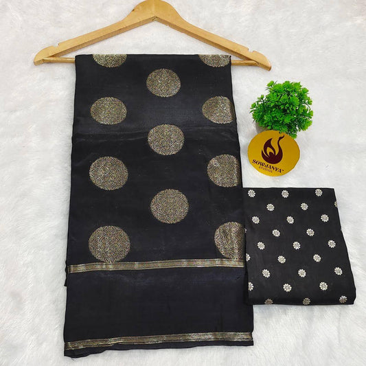 Viscose Crape Satin Butti Saree (black) - SSCDB