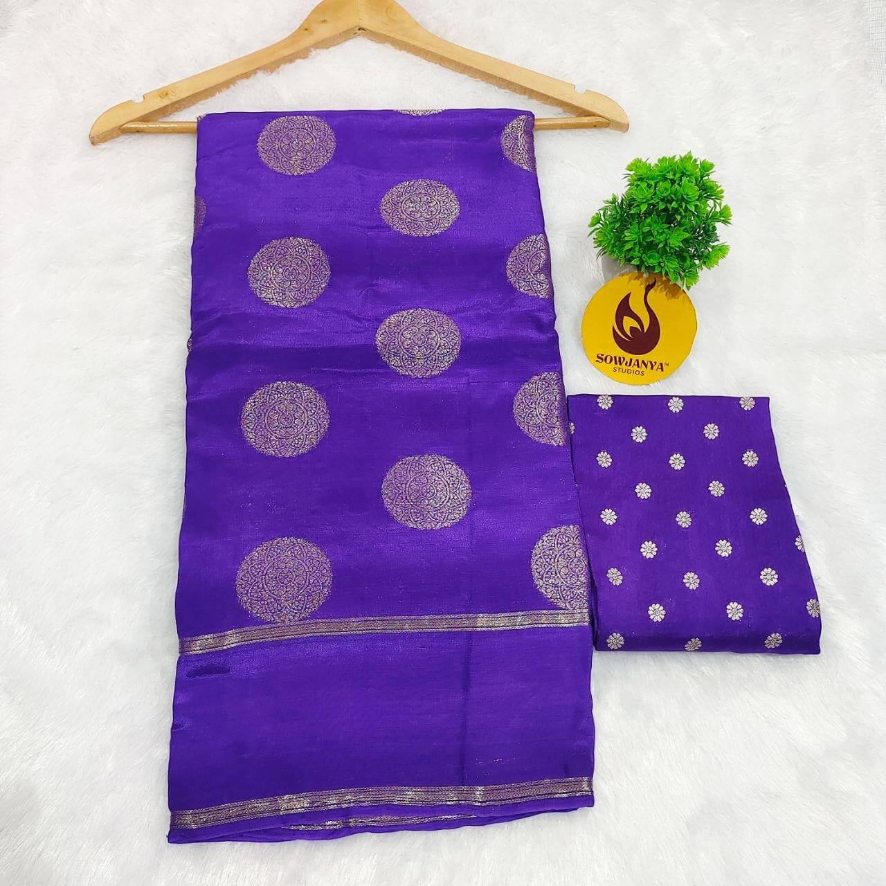 Viscose Crape Satin Butti Saree (violet) - SSCDB