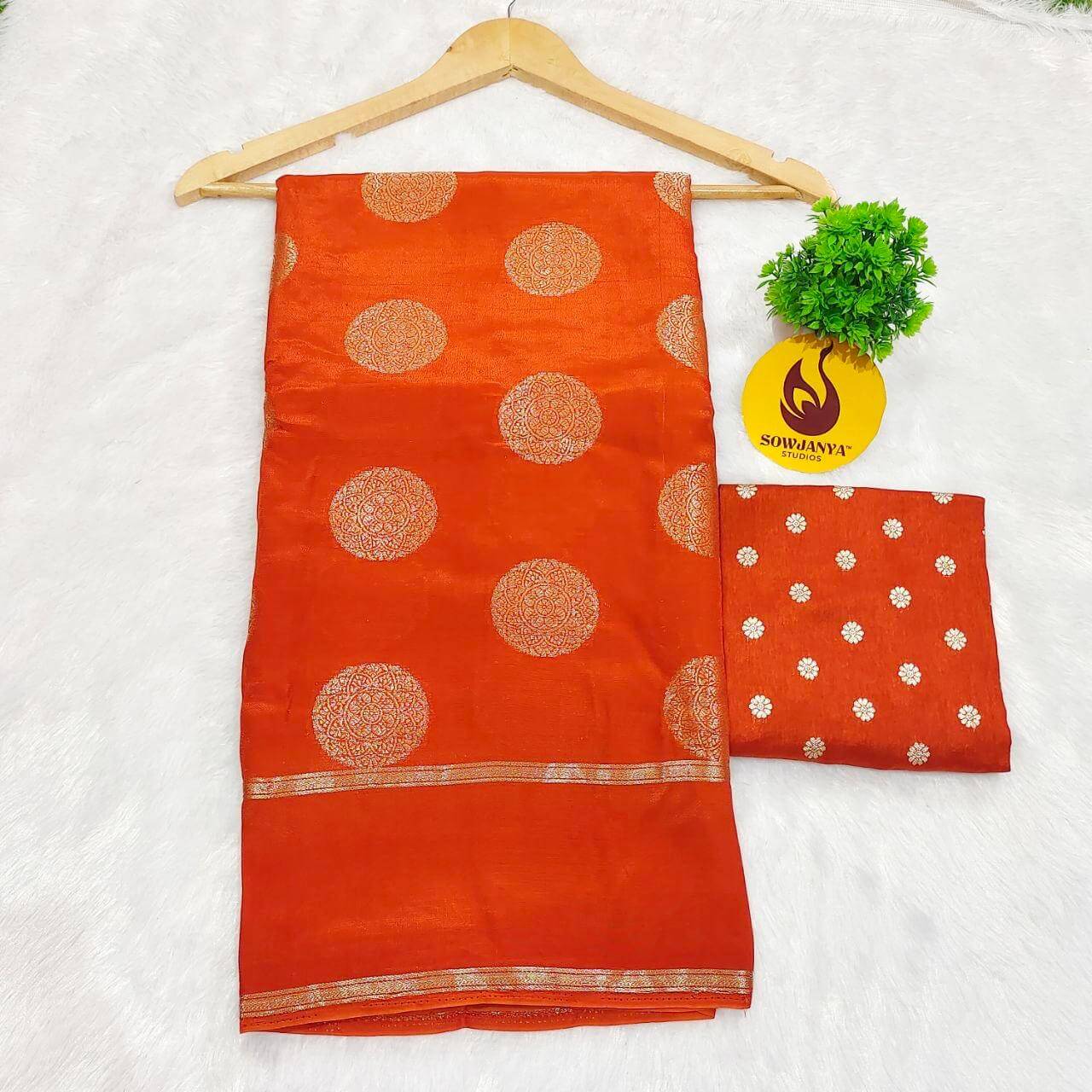 Viscose Crape Satin Butti Saree (orange) - SSCDB